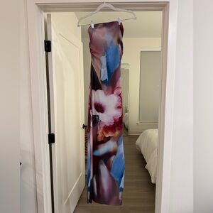 Strapless Floral Maxi Dress - Multicolor - XS